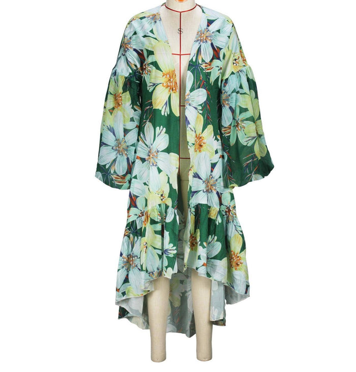 Floral print kimono tropical beach cardigan