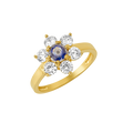 10K/14K Gold Flower Ring with Blue Center Gem & White Accents