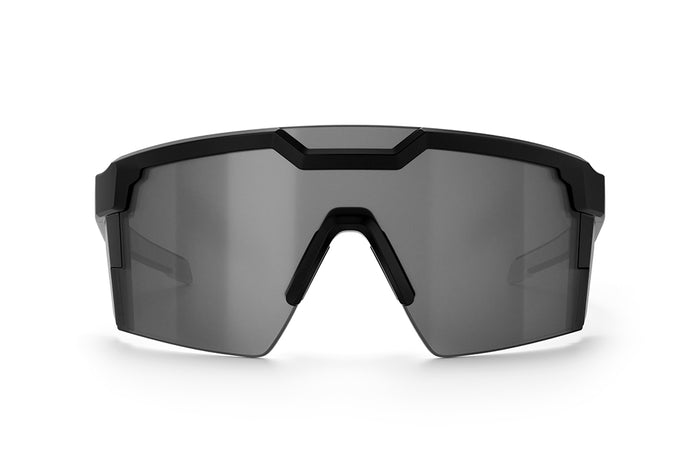 Front of Heat Wave Visual Future Tech Sunglasses with black frame and silver lens.