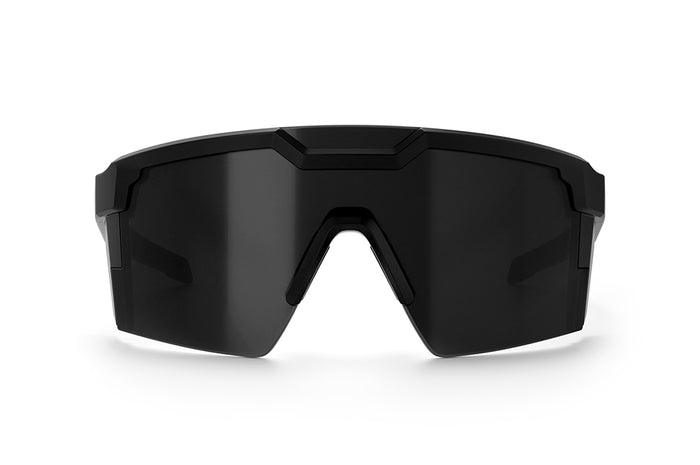Front of Heat Wave Visual Future Tech Sunglasses with black frame and black lens.