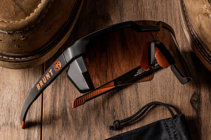 Heat Wave x Brunt Collab Future Tech Sunglasses with Brown Lens, Front View