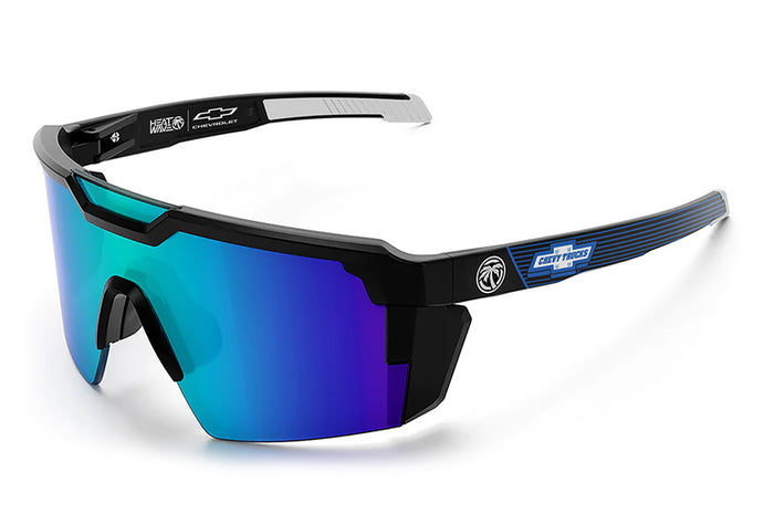 Heat Wave Visual Future Tech Sunglasses with black frame, Chevy Truck print arms and Galaxy lens.