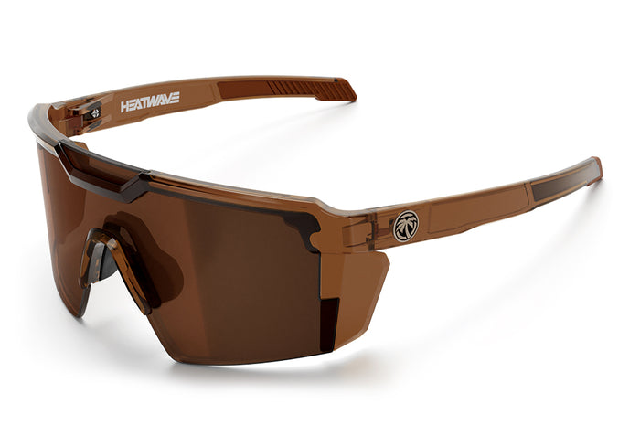 3/4 angle view of the Future Tech Sunglasses: Saddle Z87+ with brown lens on a white background.