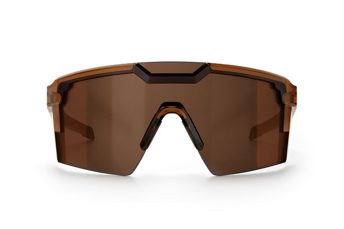 Front view of the Future Tech Sunglasses: Saddle Z87+ with brown lens on a white background.