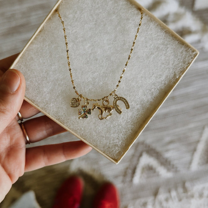Gold Crystal Horseshoe Charm