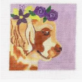 Golden Retriever with Wreath of Flowers