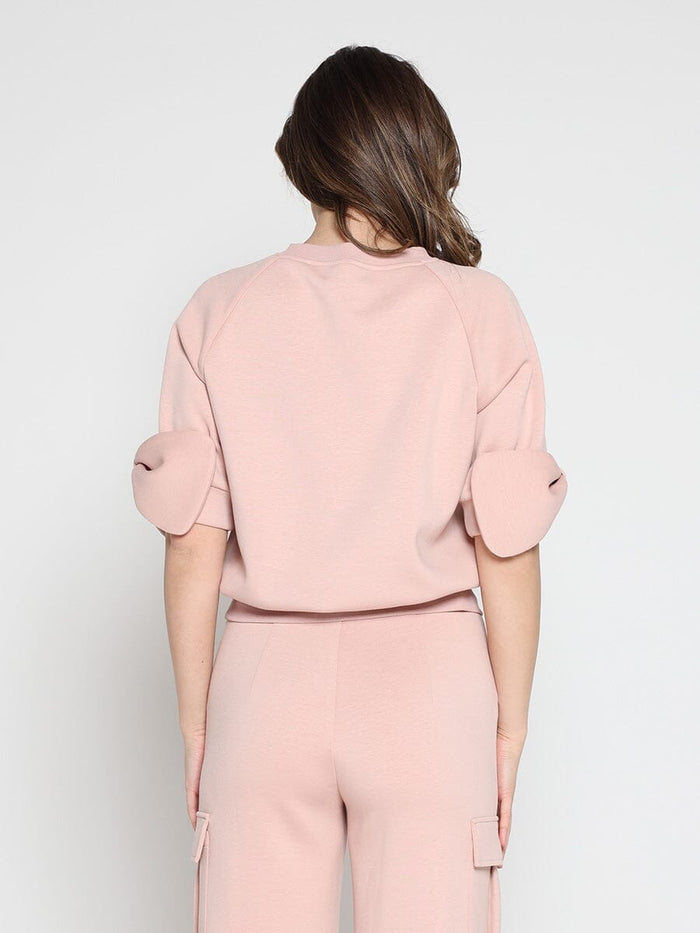 Gracia Bow detail sleeve round neck solid top