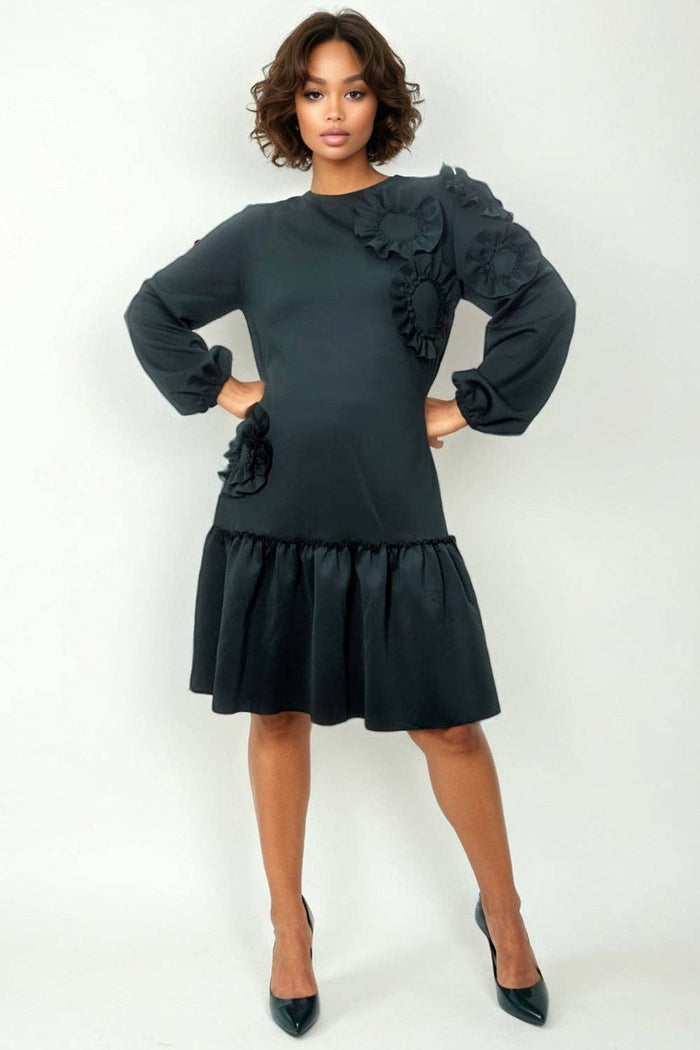 Green  N by Nancy RUFFLE FLOWER DRESS