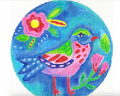 Green, Pink and Blue Bird with Pink Flowers