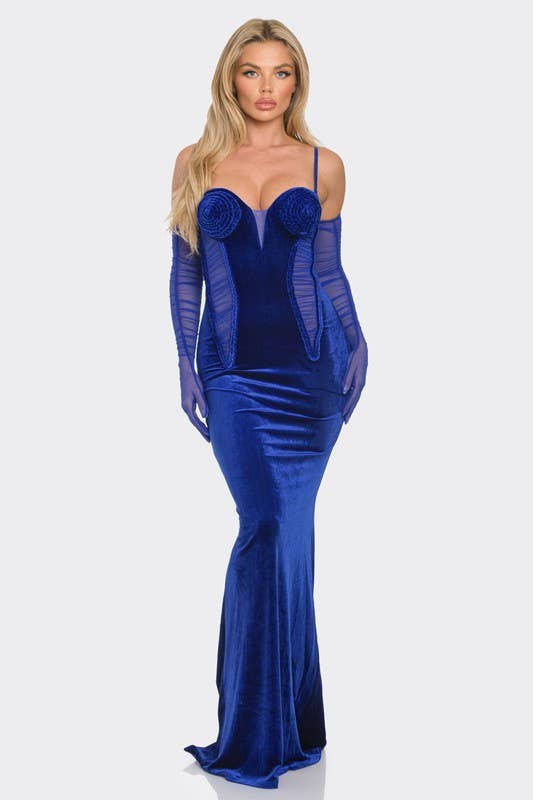 Green Velvet Braided Rope Maxi Dress - BCCD12964