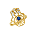 10K/14K Gold Hamsa Hand Ring with Blue Gemstone