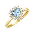 10K/14K Solid Gold Heart Aqua Halo Ring