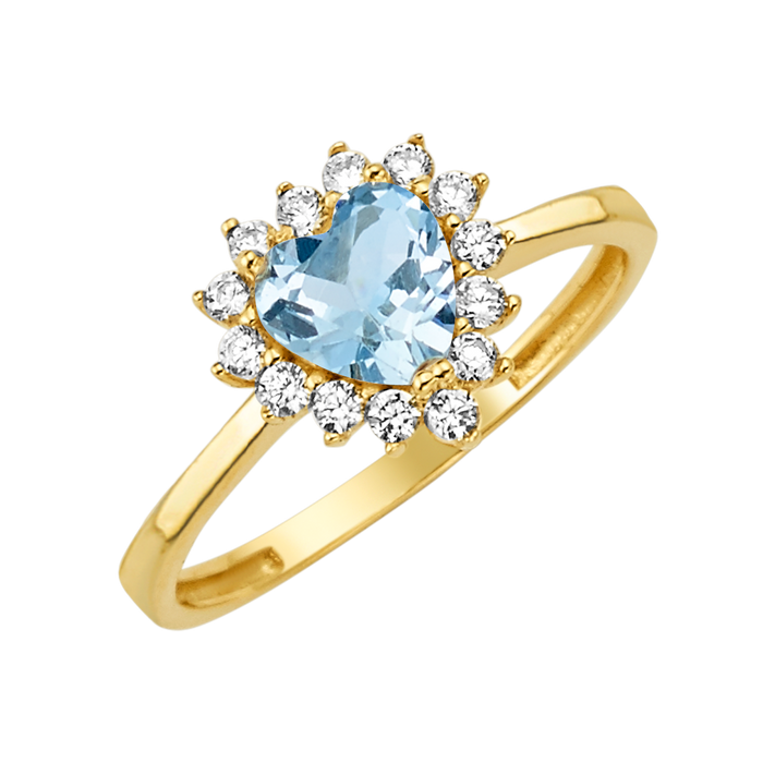10K/14K Solid Gold Heart Aqua Halo Ring