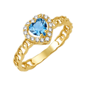 10K/14K Solid Gold Heart Aqua Topaz Halo Ring