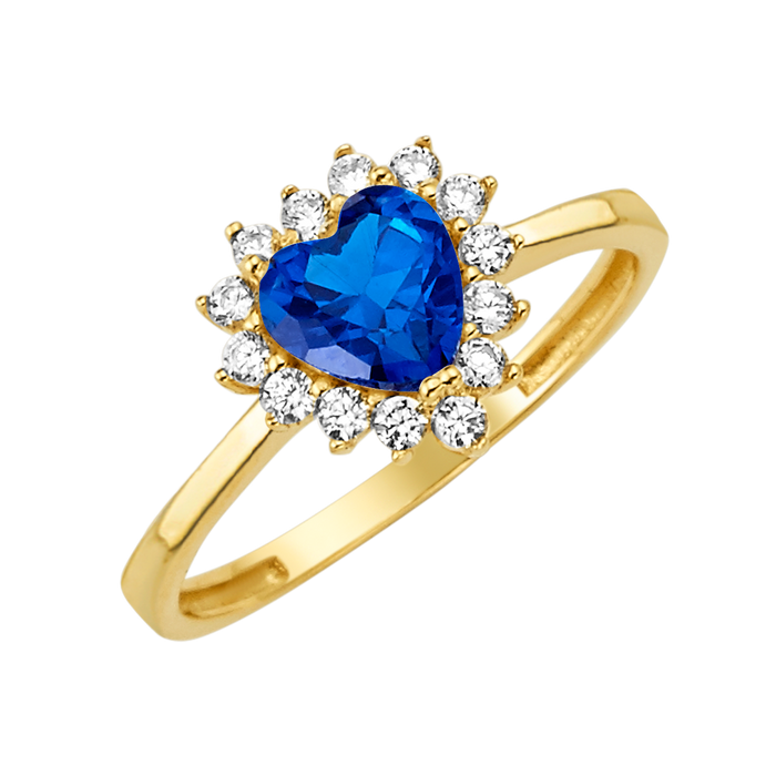 10K/14K Solid Gold Heart Blue Halo Ring
