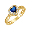 10K/14K Solid Gold Heart Blue Topaz Halo Ring