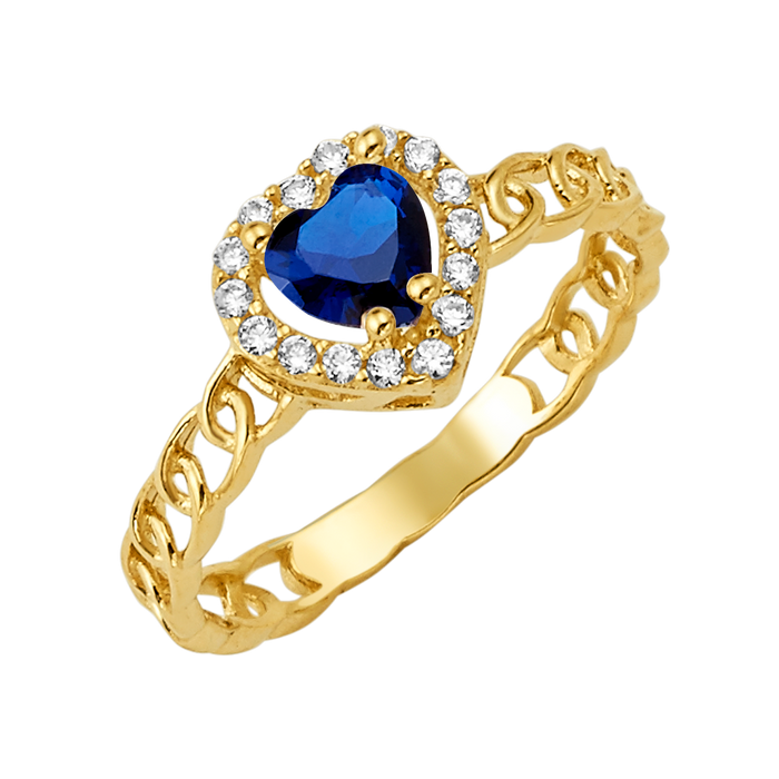 10K/14K Solid Gold Heart Blue Topaz Halo Ring