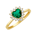 10K/14K Solid Gold Heart Green Halo Ring