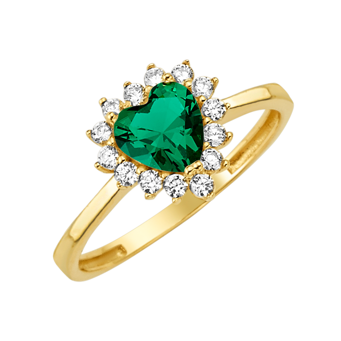 10K/14K Solid Gold Heart Green Halo Ring