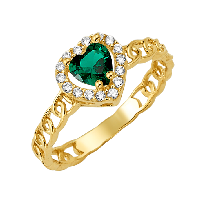 10K/14K Solid Gold Heart Green Topaz Halo Ring