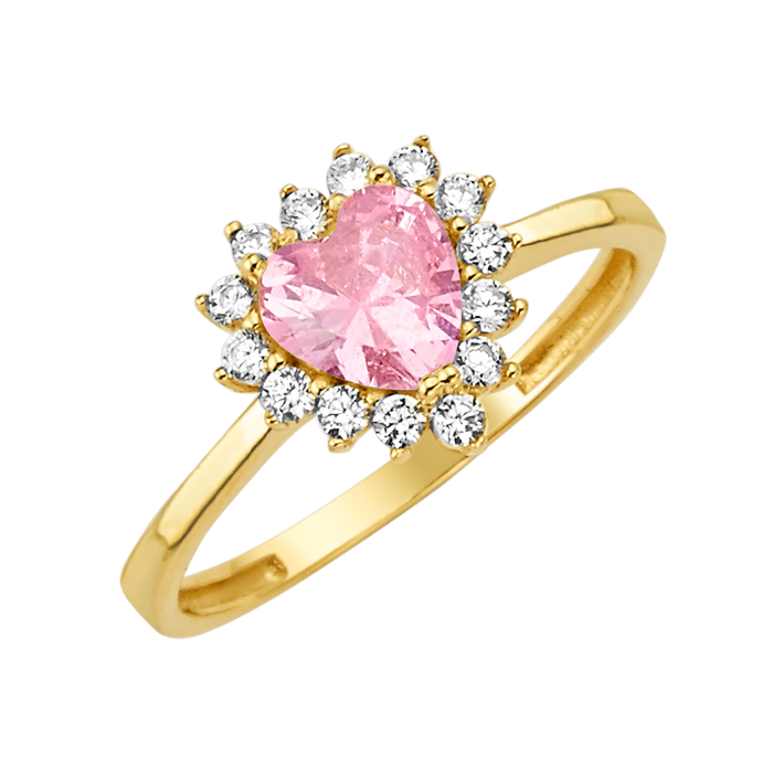 10K/14K Solid Gold Heart Pink Halo Ring