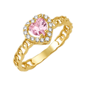 10K/14K Solid Gold Heart Pink Topaz Halo Ring