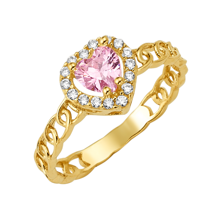 10K/14K Solid Gold Heart Pink Topaz Halo Ring