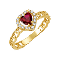 10K/14K Solid Gold Heart Red Topaz Halo Ring