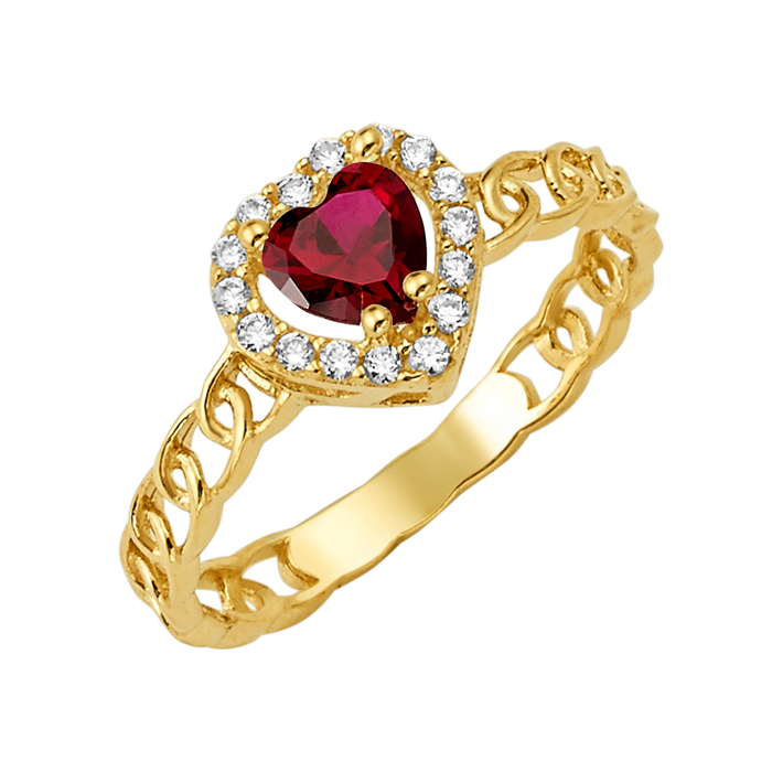 10K/14K Solid Gold Heart Red Topaz Halo Ring