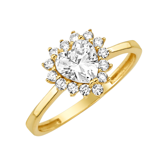 10K/14K Solid Gold Heart White Halo Ring