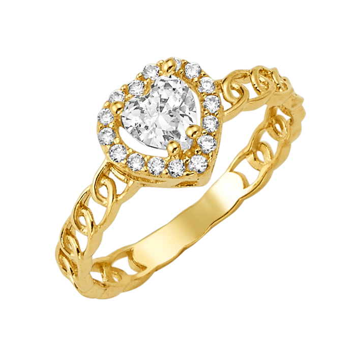 10K/14K Solid Gold Heart White Topaz Halo Ring