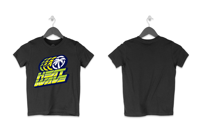 Front and back side of the Heat Wave Antifreeze YOUTH T-Shirt Black on a white background.