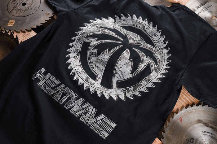 Black t-shirt with a metallic artwork design