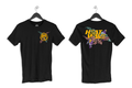 Front and backside of the Heat Wave Magnum T-Shirt - Black on a white background