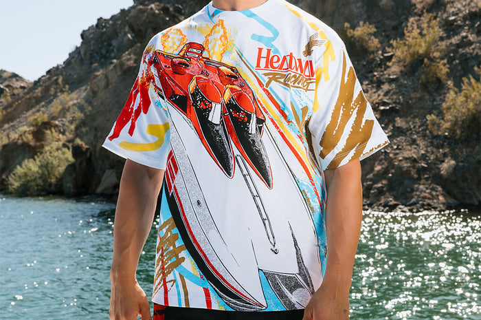 Man wearing the Heat Wave Offshore T-Shirt - White