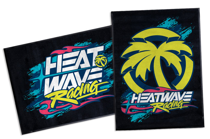 Two Heat Wave Y2K Racing Shop Rugs on a white background