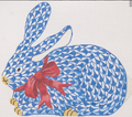 Herend-Inspired Fishnet Bunny-Blue with Red Bow