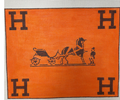 Hermes Caleche Logo and Corner H's-Orange and Brown