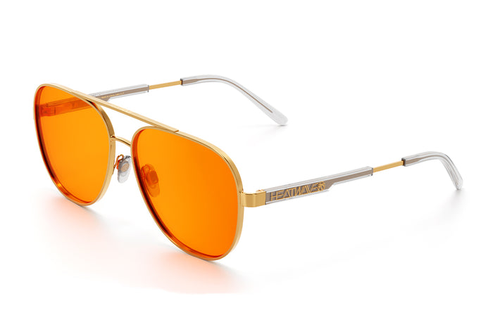 Heat Wave Visual Incline Sunglasses with polished gold frame and amber lenses.