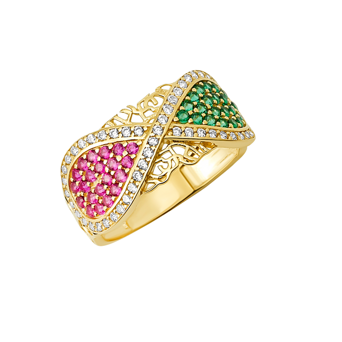 10K/14K Gold Infinity Ring with Pink & Green Gemstones