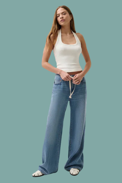 Jadyn Mid Rise Drawstring Palazzo Jean - Expanse