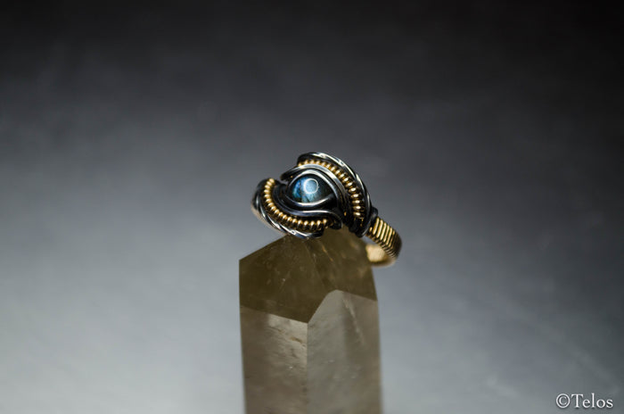 Labradorite sterling silver and 14k Gold Dragon eye Ring