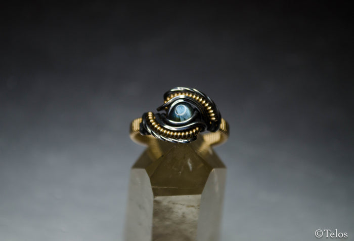 Labradorite sterling silver and 14k Gold Dragon eye Ring