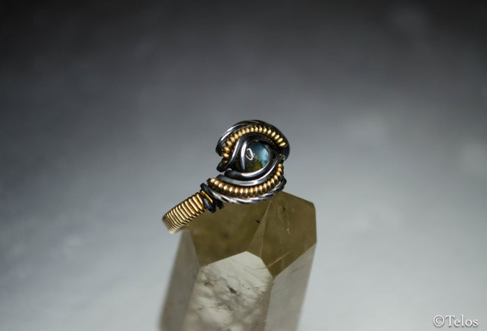 Labradorite sterling silver and 14k Gold Dragon eye Ring
