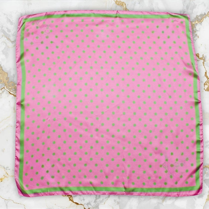 large Pink and Green Polka Dot Silky Square Scarf