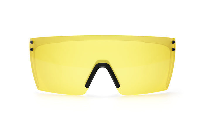Front view of Heat Wave Visual Lazer Face Z87 Sunglasses with clear frame, black nose piece and hi-vis yellow lens.