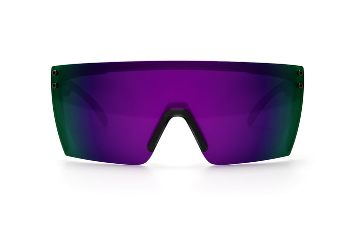 Front view of Heat Wave Visual Lazer Face Sunglasses with black frame and ultra violet lens.