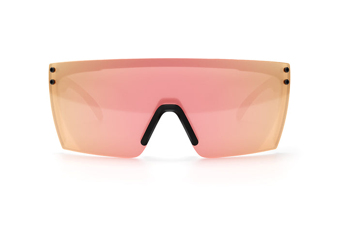 Front view of Heat Wave Visual Lazer Face Sunglasses with black frame and rose gold lens.