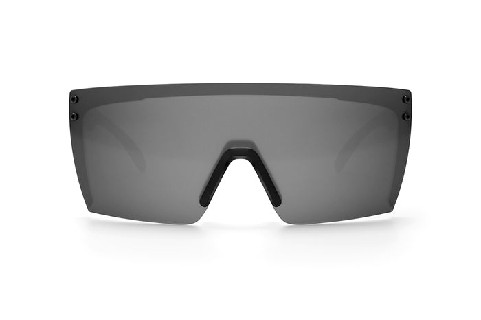 Front view of Heat Wave Visual Lazer Face Sunglasses with black frame and silver lens.