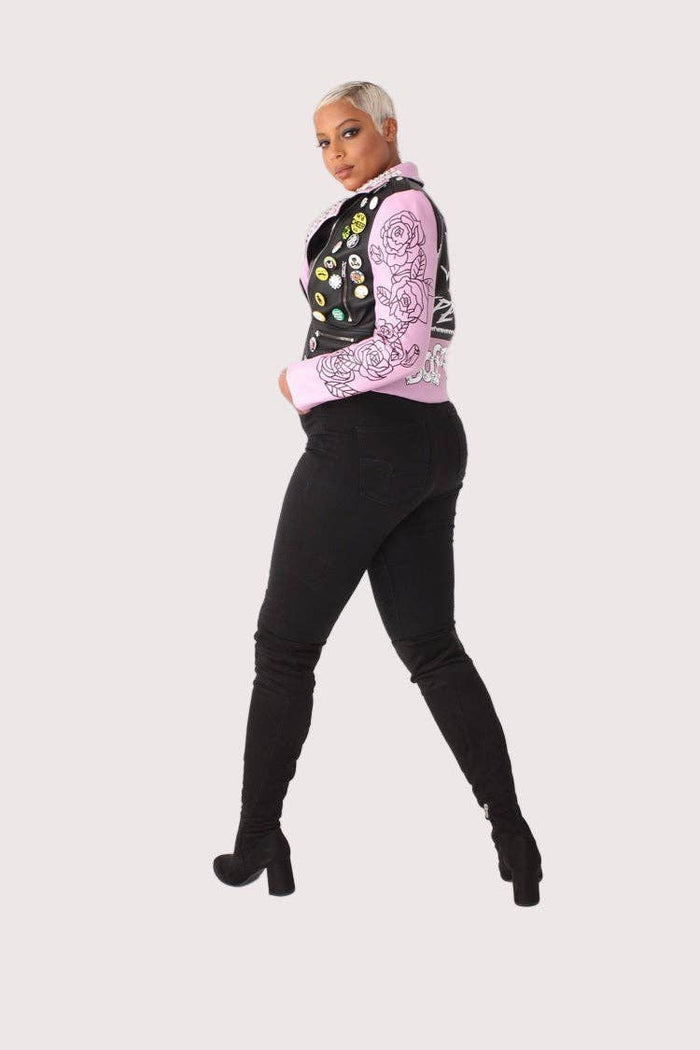 Leather Jacket with Pins and Studs - 81648